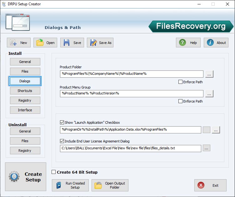 Enter product folder path